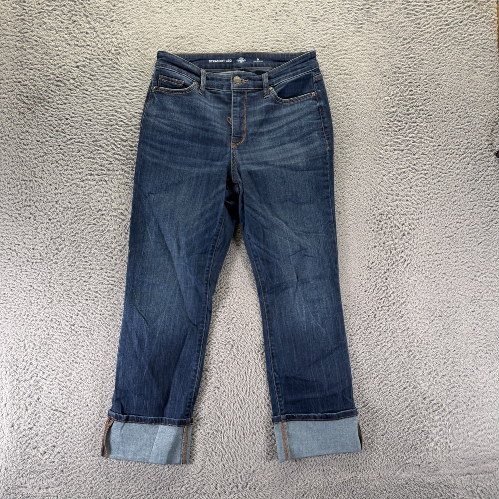 St. John's Bay Jeans Womens 6 Blue Cotton Denim Straight Cuffed Faded Stretch